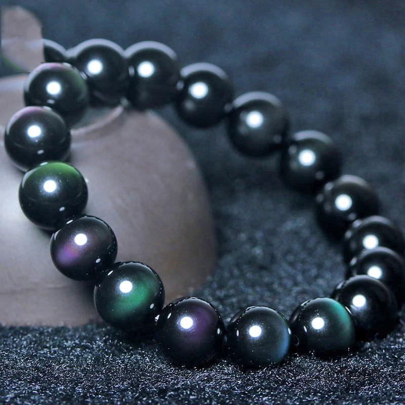 Простые браслеты из обсидиана с радужными глазами для женщин и мужчин из натурального камня, ювелирные аксессуары на удачу