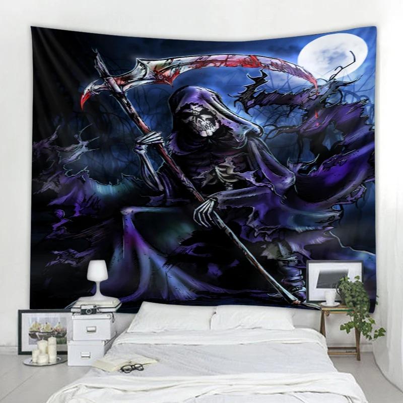 Halloween Decorative Tapestry Skull Death Wall Art Decorative Background Cloth Home Living Room Room Decoration