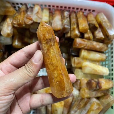 Натуральный кристалл золотой целитель колонна шестигранный обелиск целебный кристалл башня супер красивые настольные украшения