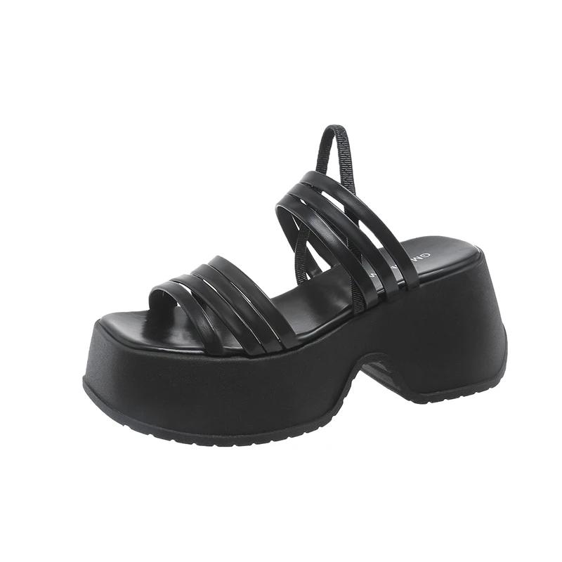 Fashion Silver Wedge Sandals Women Platform Shoes Black Belt High Heels Gladiator Chunky Heeled Sandals Summer Wedges Zapatos De Mujer