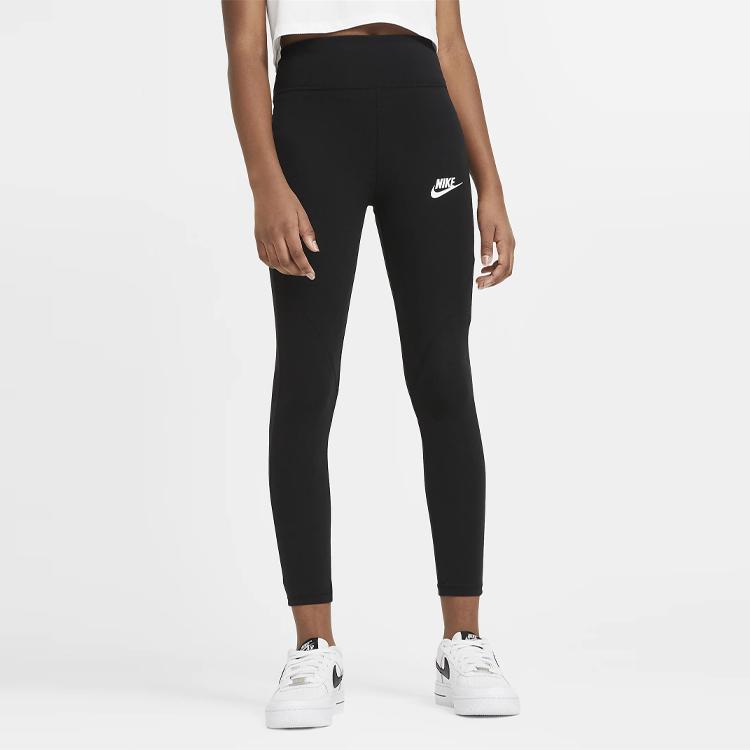 Nike Детские трикотажные спортивные штаны, леггинсы с высокой талией и узором с буквенным логотипом, детские штаны черного цвета CU8248-010