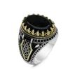 Retro Handmade Turkish Signet Ring Vintage Men Ancient Silver Plated Pattern Ring Inlay Black Zircon Party Punk Motor Biker Ring