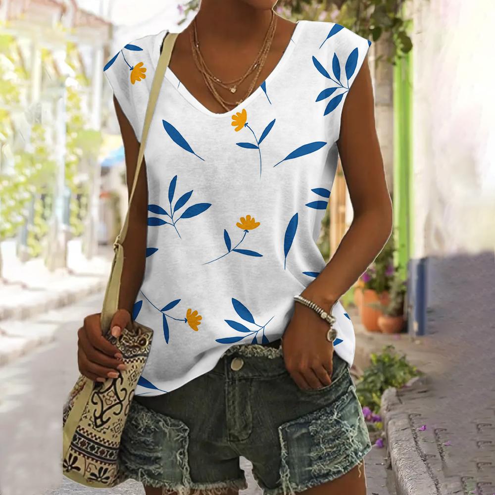 Summer Flower Art 3D Print Tank Tops Women Streetwear Fashion Oversized V-Neck Vest Off Shoulder Sleeveless Woman Camisole