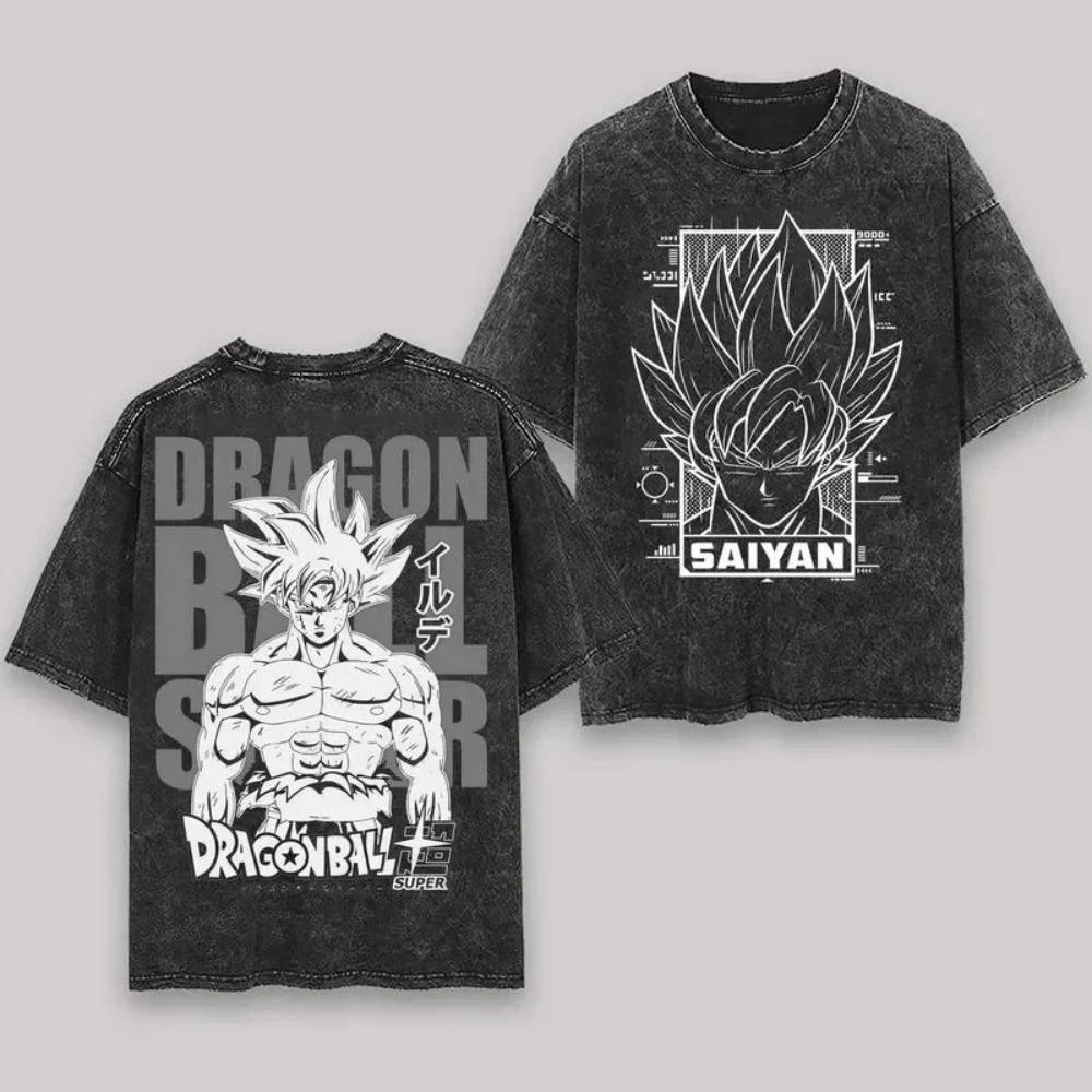 Dragon Ball Гогота Супер Сайян Синий Винтажная Стирка Графическая Футболка, Унисекс Оверсайз Уличная Одежда, Подарок для Фаната Аниме