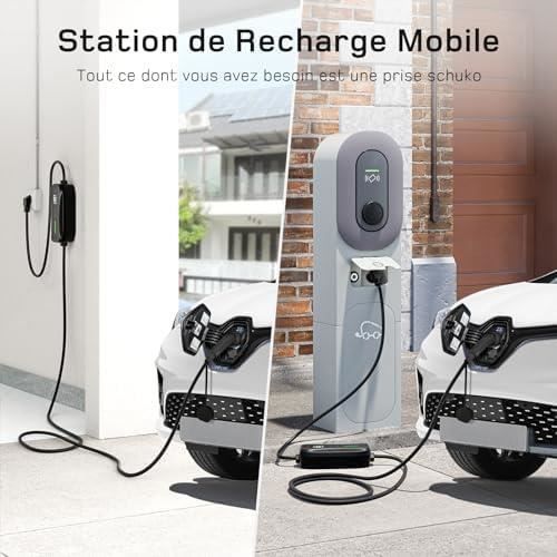 Dé Chargeur Voiture Electrique 3,68kW [6m, 6-8-10-13-16A] Cable Type 2 Recharge avec Affichage Numérique Contrôlable Compatible avec
