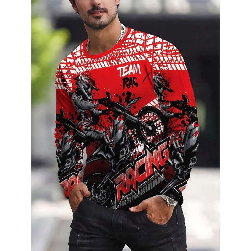 Men's 3D printed long-sleeved T-shirt breathable casual sportswear, round neck regular style, suitable for leisure