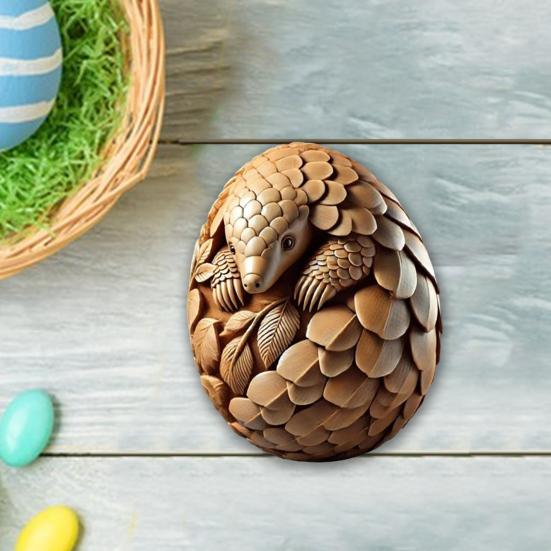 Yousheng Animal Easter Carving Craft Egg Wooden Owl Squirrel Monkey Animals Carved Eggs for Home Tiered Tray Table Decor