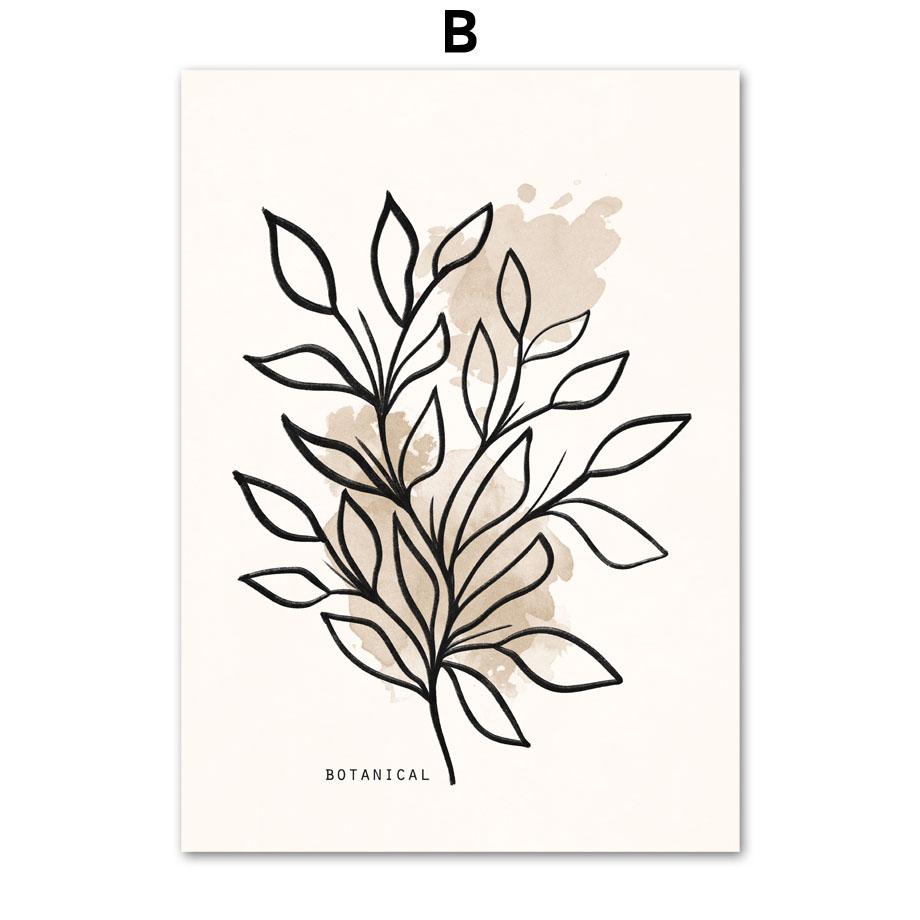 Абстрактные линии, растения, листья, геометрия, цветы, постеры и принты, холст, живопись, скандинавские настенные художественные картины для декора гостиной