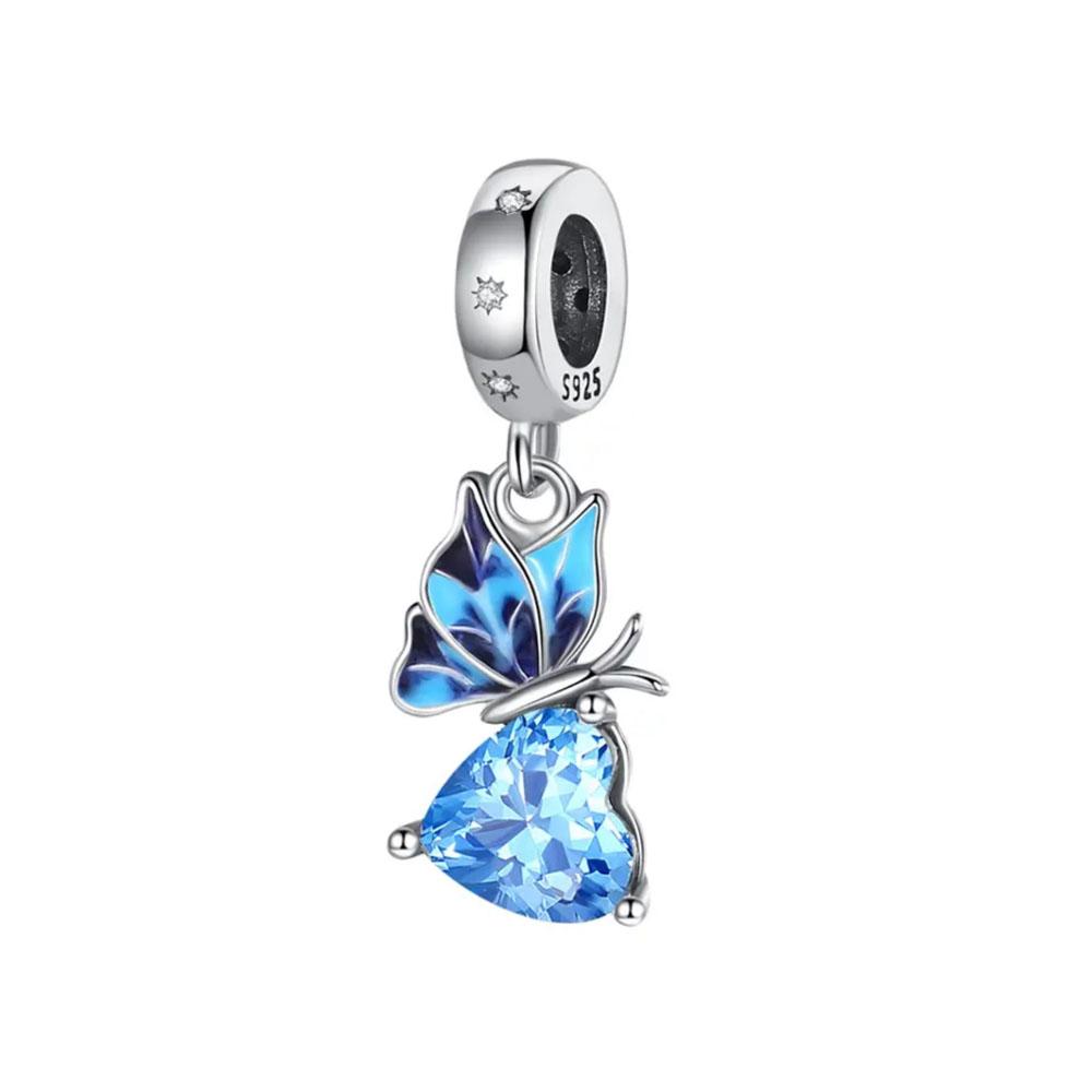 European Copper Metal Bule Butterfly Charm Bead Component Compatible With Authentic Original Bracelet High Quality Fine Jewelry High Quality Fine