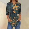 3/4 Length Sleeve Womens Tops Summer T-Shirts Floral Print V Neck Casual Basic Tee Button Shirts Tunic Tops