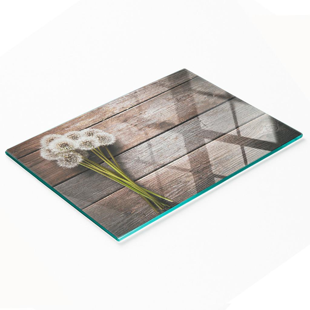 Trwała I Stylowa Deska Szklana Ze Wzorem Dmuchawce Na Deskach 80X52 Cm