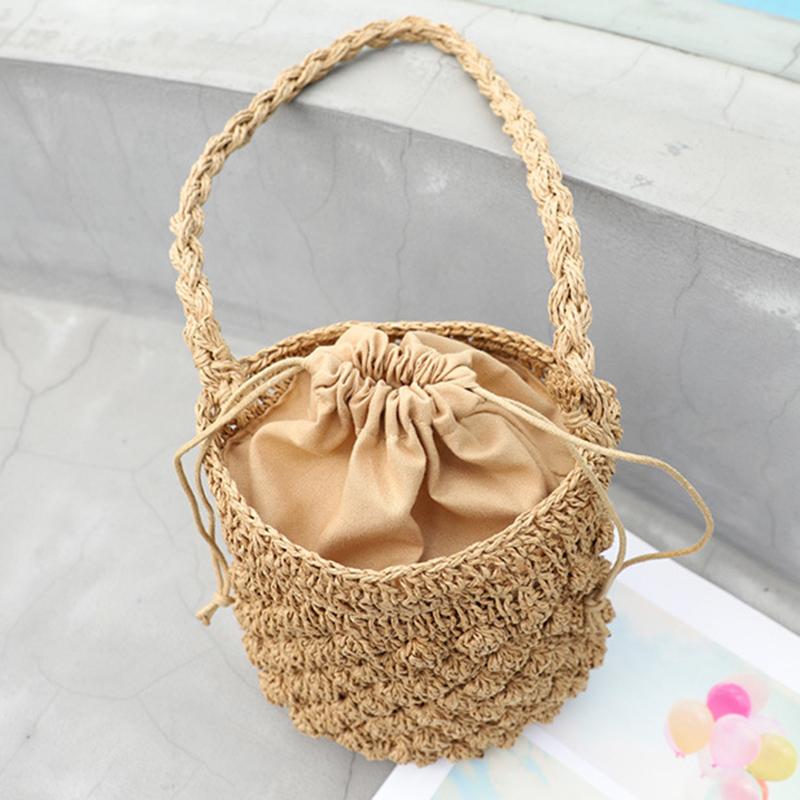 Yogodlns Summer Straw Shoulder Bag Women Large Capacity Rattan Bucket Bag Handmade Woven Beach Bag