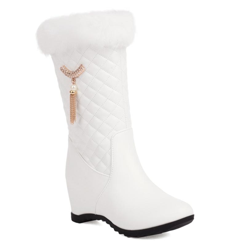 Зимние сноубутсы на танкетке для женщин Новинка 2024 Черные Розовые Белые Теплые Меховые Короткие Ботинки Женские Каблуки-Танкетки Застежка-Молния Вечерняя Обувь