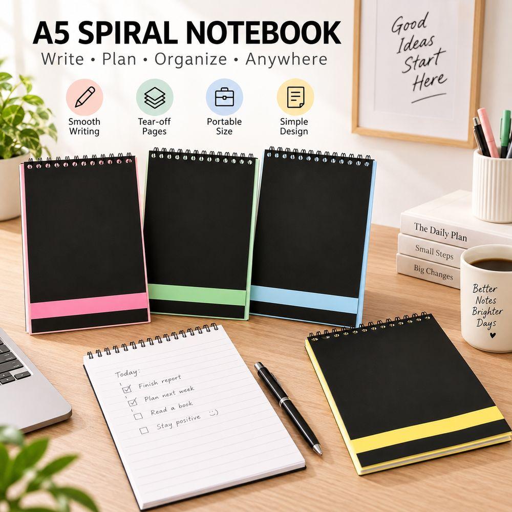 Tear-Off Pages Spiral Notepad Top Spiral Binding Writing Pad Lined Notebook Stationery Supplies