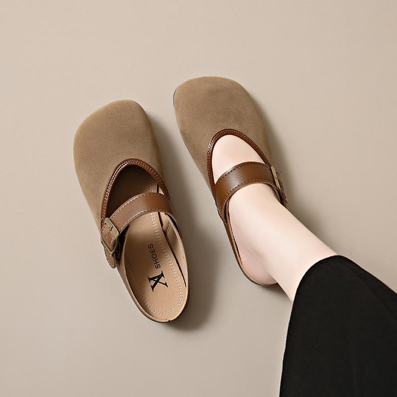 Женские туфли Boken в стиле ретро с мягкой подошвой, летняя новая серия Mori 2025 года с юбкой, ленивые тапочки с одной педалью и сумкой на голову