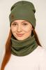 Set of Hat + Neck Warmer for Women and Men, Two-Layer Set, Warm Olive