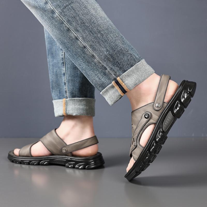 Модные мужские летние сандалии для отдыха на природе 2024 Новые мужские сандалии Мужская кожаная пляжная обувь Повседневная мужская обувь Модные тапочки Сандалии Мужская обувь