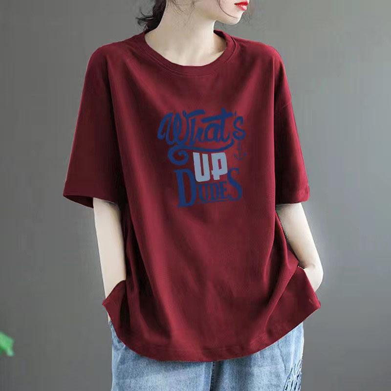 Women's Short Sleeve T Shirt O Neck Loose Solid Color 100% Cotton Casual Summer Top