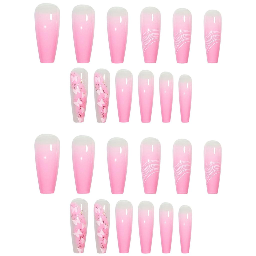 European and American Nail Marble Pink Extra-long Trapezoidal Ballet Nail Fake Nail Nail Patches