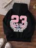 Teen girl lucky number + letter printed hooded sweater, American retro college style + street sports style,