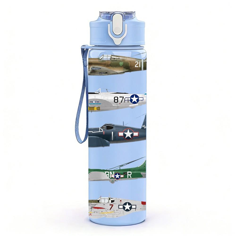 1PC Airplane Jet Graphic 750ml sports water bottle leakproof straw lid outdoor office home