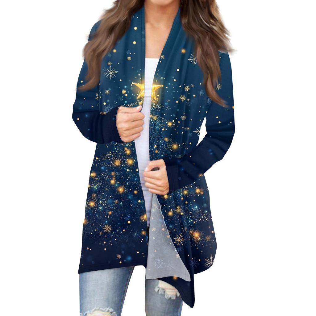 Женская модная рождественская куртка с принтом, повседневный кардиган с длинным рукавом, пальто