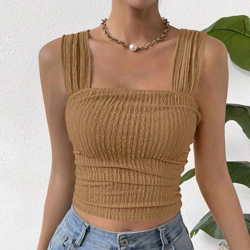 Летняя мода базовый безрукавный укороченный топ женский открытый пупок квадратный воротник однотонный сексуальный бретели рубашки женские элегантные облегающие повседневные женские блузки 26606