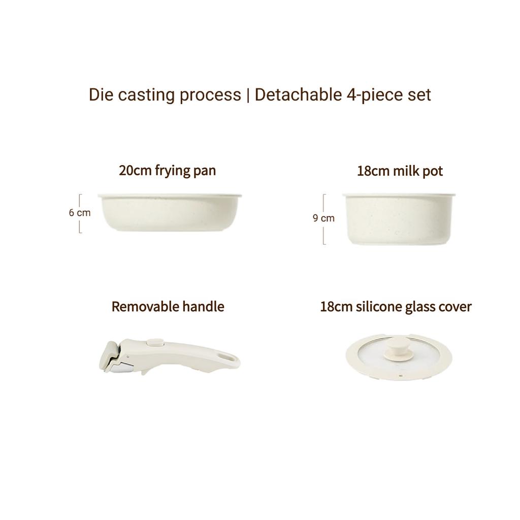 Съемная ручка Набор посуды Гранитное покрытие Антипригарные кастрюли Кастрюля для молока Сковорода Сотейник Компактный кухонный набор Штабелируемое хранение Индукционная плита Кастрюля