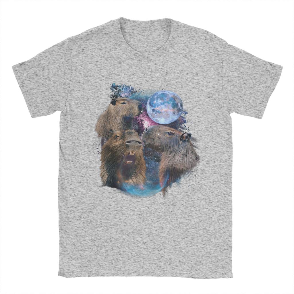3 Moon Capybara Funny Capibara Rodent Animal Lover Cotton TShirt For Unisexs Summer T Shirts O Neck Tee Shirt Clothing