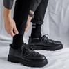 Fashion2024 Men's Japan Karajuku Korean Style Fashion Streetwear Thick Platform Casual Black Leather Shoes Lace Up Dress Leather Shoes