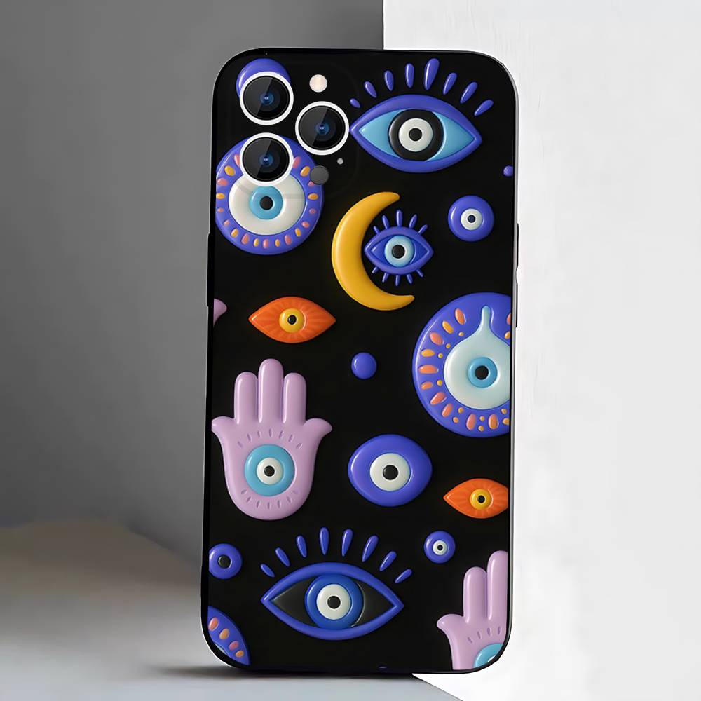 Чехол на телефон 'Сглаз Счастливый глаз' Синий Для iPhone 17,16,15,14,13,12,Pro,Max,Plus,E,SE4,Air,Mini Черный Мягкая коробка