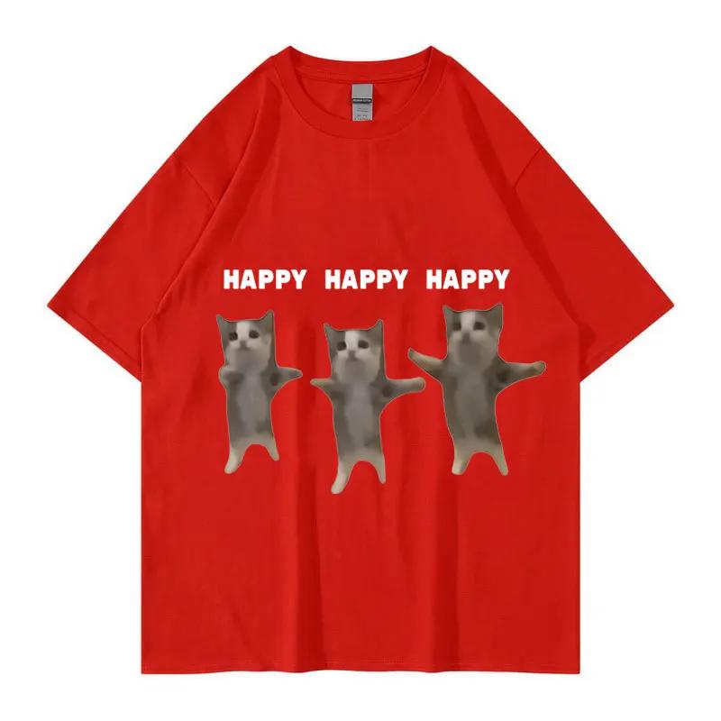 Cat Print T-shirt for Men and Women Happy Dancing Cat Print Short Sleeve Shirt Casual Cotton Fashion Plus Size Graphic T Shirts
