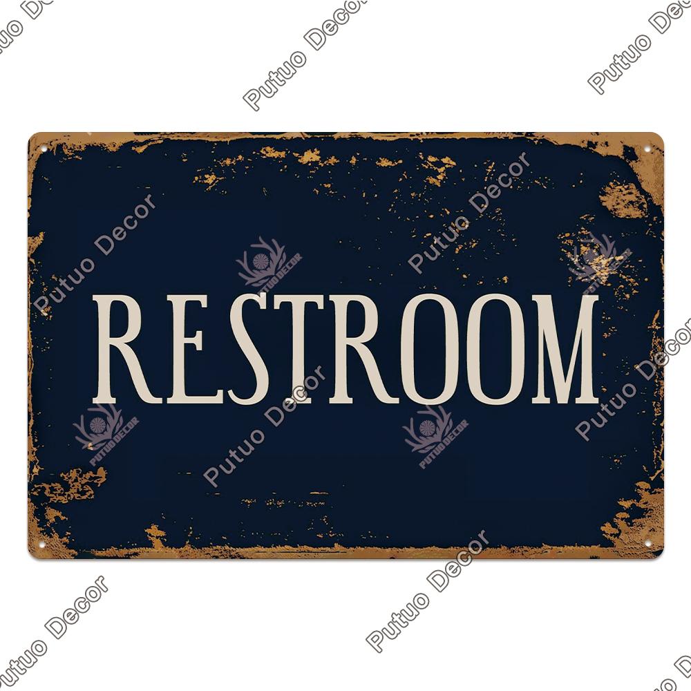 Putuo Decor Винтажная забавная металлическая жестяная табличка Туалетный знак WC Уборная Туалеты Настенное искусство Ванная комната Туалет Туалетная комната Украшение стены