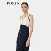 PORTS Black and White Colorblock Hollow-Out Midi Dress