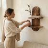 Oval Threaded Arched Floating Shelf Natural Artistic Wooden Stand Boho Style Rack  Plant Decorative