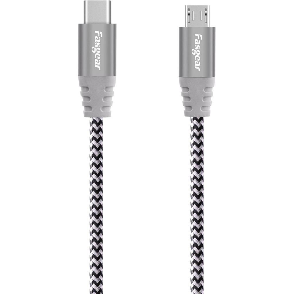 Fasgear USB C to Micro USB Cable 30cm Nylon Braided Type C to Micro USB Cord Compatible with Galaxy S7/S6, HTC One/10 and More (Gray, 1ft)