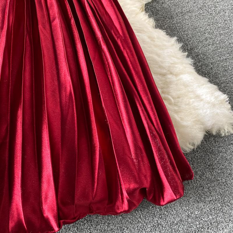 Лето Осень Женская Элегантная Атласная Высокая Талия Длинная Макси Плиссированная Юбка