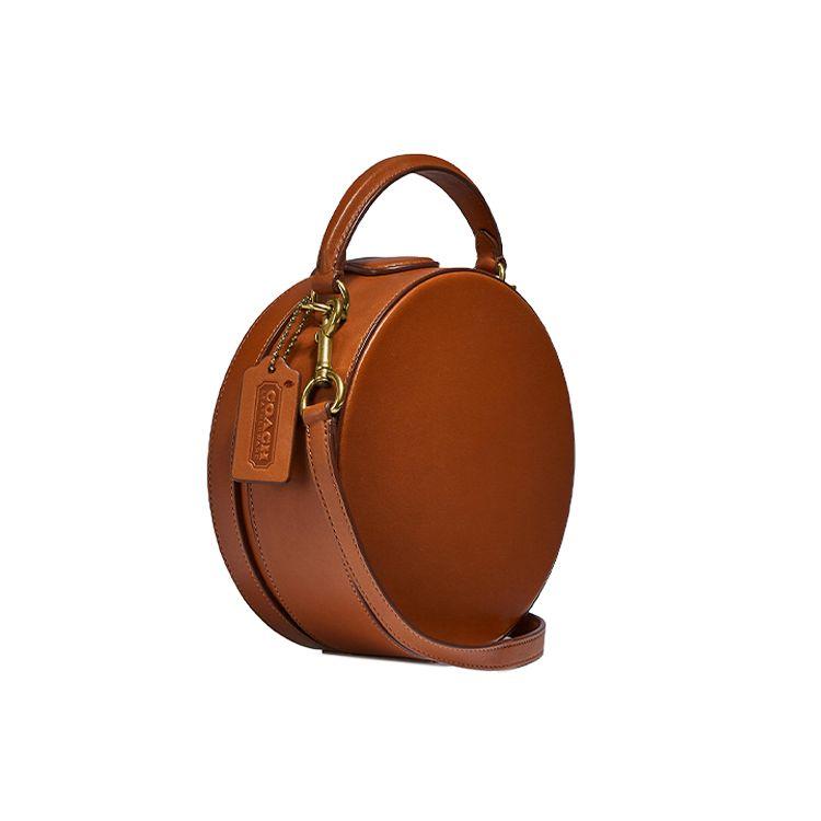 Coach City Blocks Minimalist Round Leather Shoulder Tote Bag Small Women handbags Brown C0302-B4RYP
