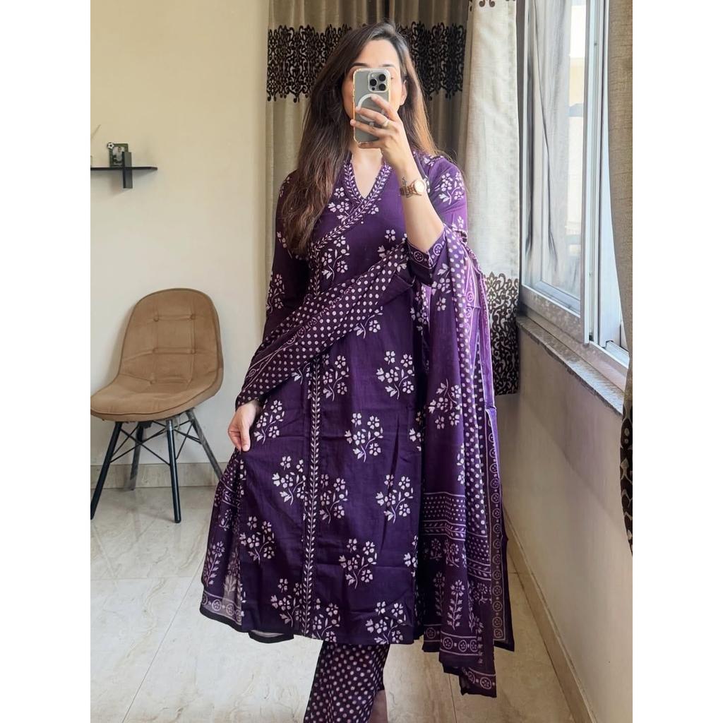 Indian Bollywood Cotton Kurti Pant Dupatta Set Designer Women's Ethnic Kurta Set