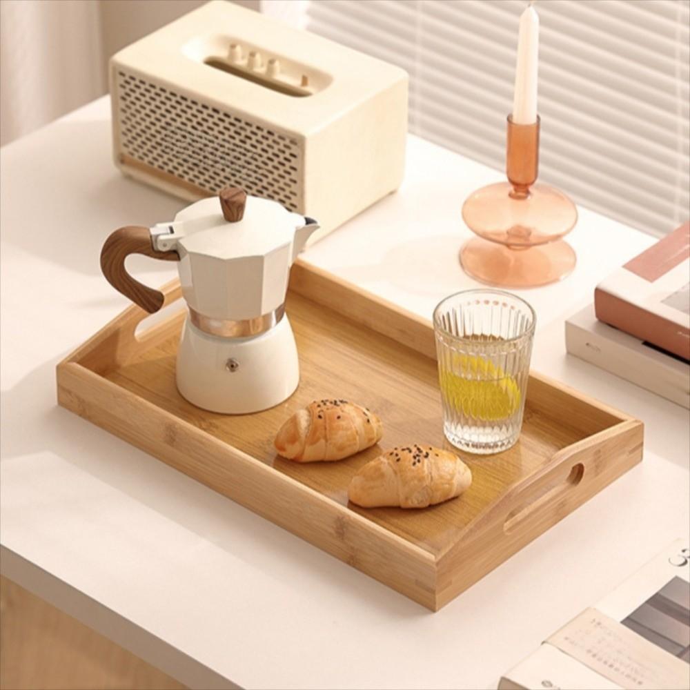 With Handles Bamboo Serving Tray Aesthetic Food Storage Tray Wooden Organizer Tray Spoons