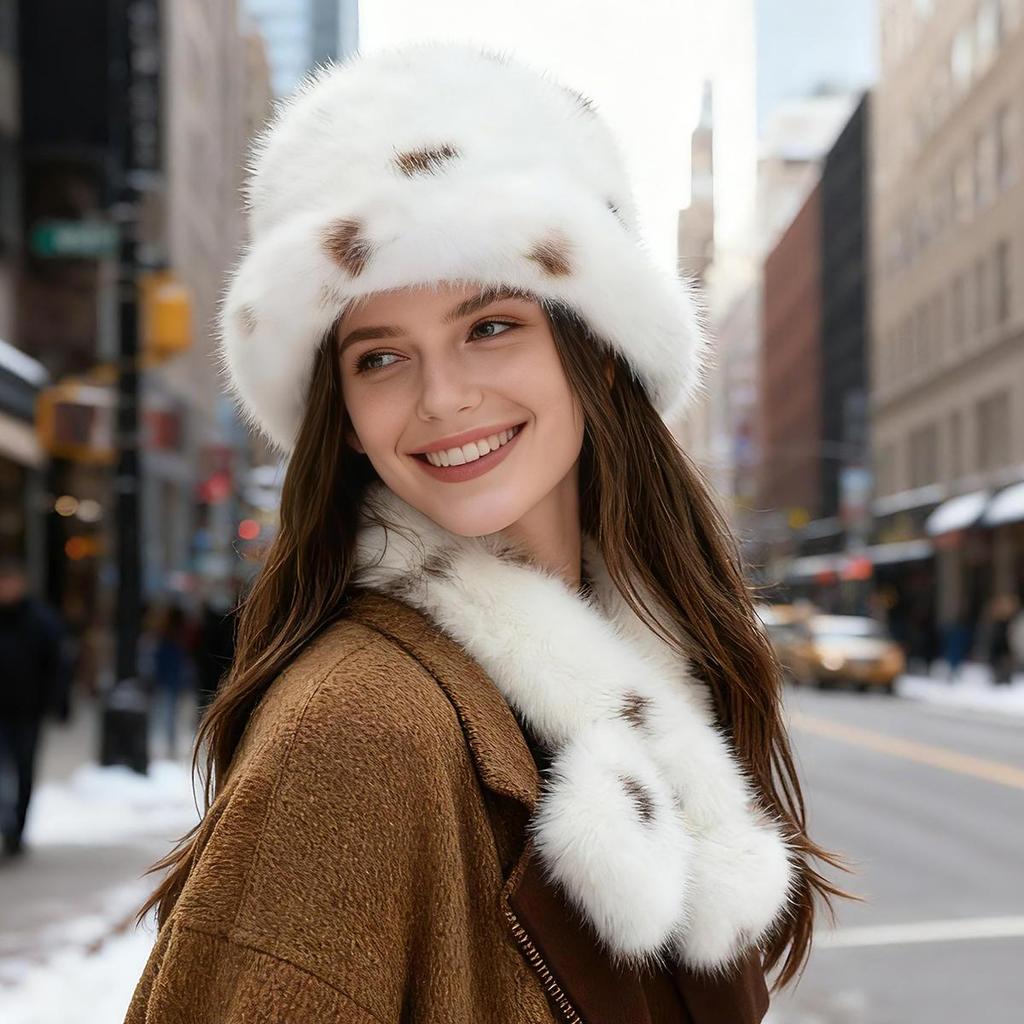 Женский набор: шапка-ведро и шарф из искусственного меха норки, классический леопардовый принт, теплый набор из веганского искусственного меха, шапка и шарф из искусственного меха для зимы