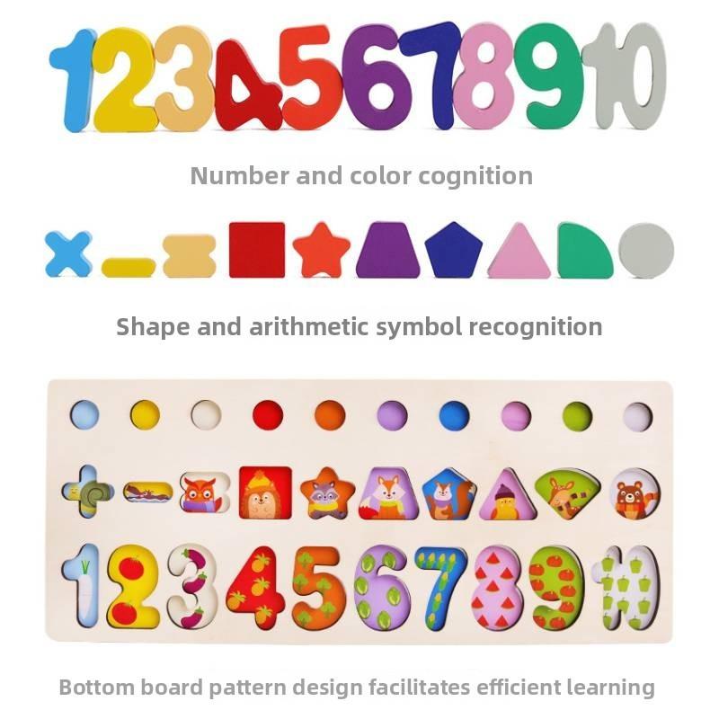 Number Shape Wooden Three In One Counting Board Early Education Toy Children For