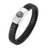 Buddha Head Bracelet Black Leather Bracelet Steel Clasp Punk Men Jewelry Wristband Bangle