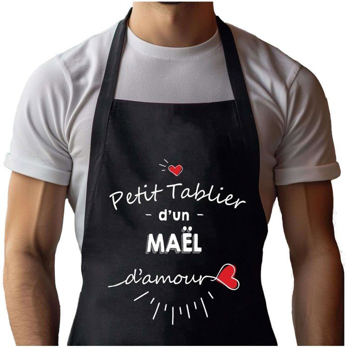 Tablier de cuisine - Maël d'amour - Noir - Coton résistant - Impression bretonne