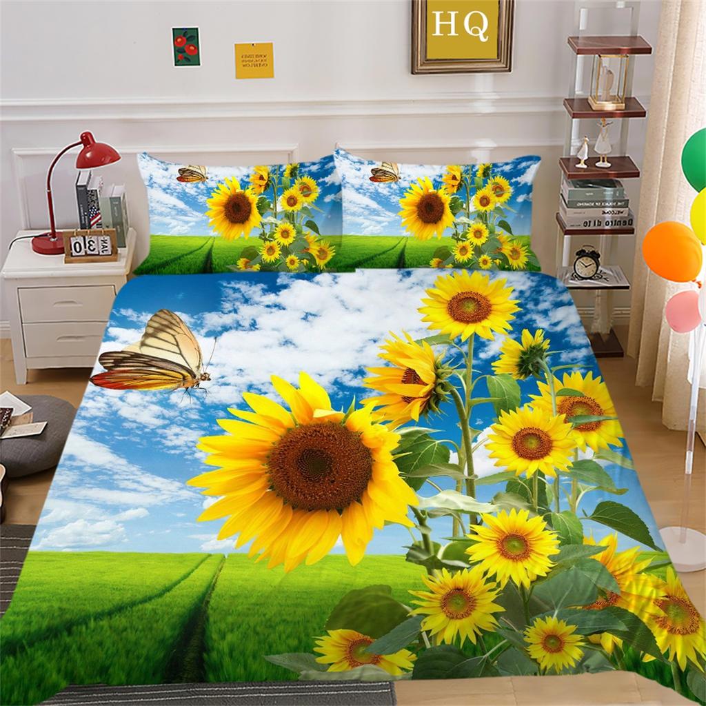 3D Цветочный комплект постельного белья «Морской цветок» Серия «Цветок» Одеяло и наволочка 2/3 шт. AU180 * 210 Полный размер Мягкие и легко чистящиеся украшения для дома