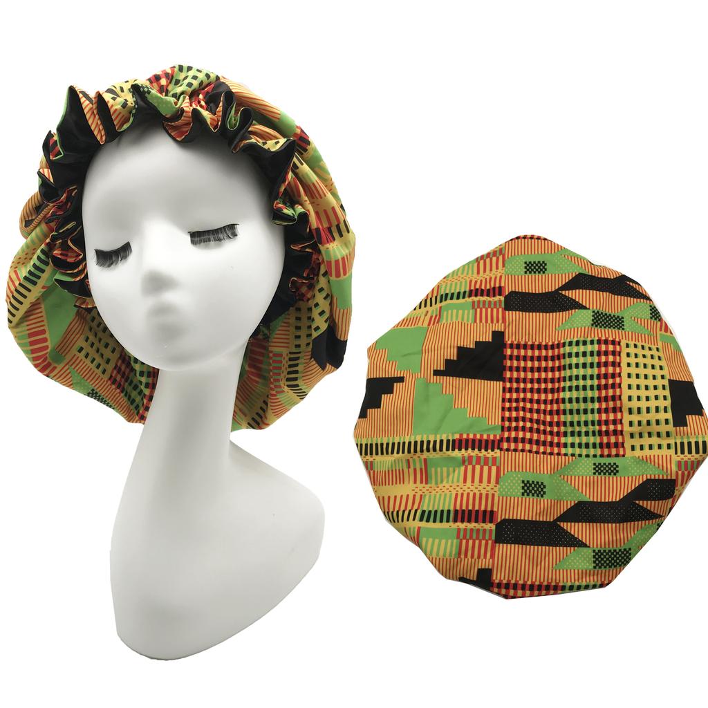 African Pattern Print Ankara Bonnet Double Layer Satin Large Turban for Women Sleep Night Hat Silk Hair Ladies Night Parties