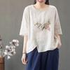 Cotton Linen Top Women's Summer Thin Embroidery Plus Size Women's Loose Artistic Retro Chinese Ethnic Style T-shirt