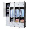 20 Cube Organizer Stackable Plastic Cube Storage Shelves Design Multifunctional Modular Closet Cabinet with Hanging Rod White Doors and Black Panels