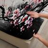 3pcs Cherry Blossom Fitted Sheet 3D Printed Pink And Black Floral Pattern Flat Sheet With Pillowcases No Filling Vivid Visual