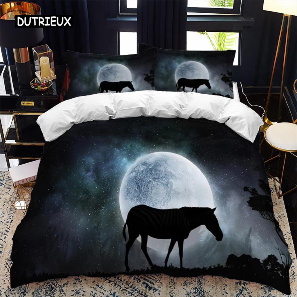Комплект пододеяльника с силуэтом животного Воющий под луной Тема животного Пододеяльник для детей Мальчиков Микрофибра Кинг Твин Комплект постельного белья